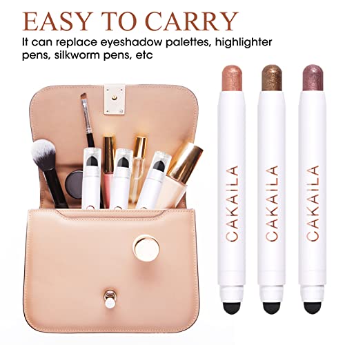 Beejoy 3 Pack Dual-Ended Eyeshadow Cream Stick Set, Bright Shimmer Cream to Powder Eye Shadow Pen, Waterproof & Long-Lasting, Makeup Essential fo