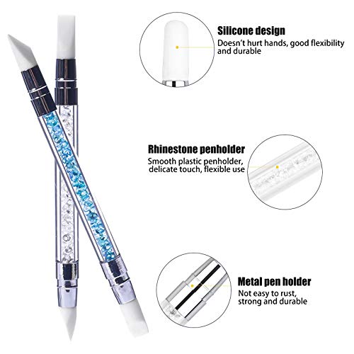Hanyousheng 5Pcs Silicone Nail Art Sculpture Pen, Dual Tipped Silicone Rhinestone Nail Polish Carving Pen, Nail Art DIY Decoration Tool Nail Poli
