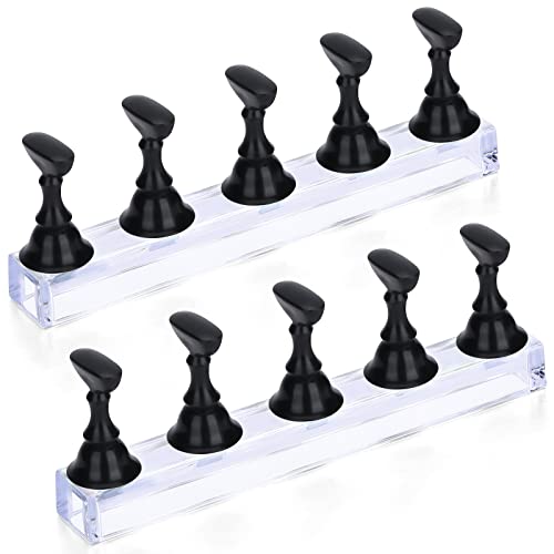 PROUSKY 2 Sets Nail Display Stand Fingernail DIY Nail Art Display Nail Tip Practice Holder Magnetic Nail Art Stand for False Nail Tip Manicure To