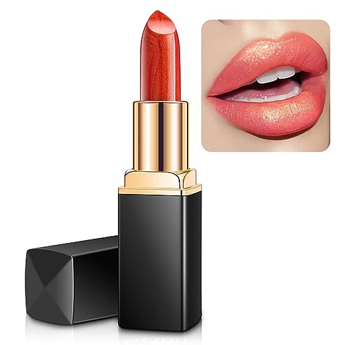 Colour Changing Lipstick, Glitter Shimmer Lipsticks Non-Stick Cup Pink Lipstick, Moisturizing Full Colour Hydrating Lip Stick Metallic Pearlescen