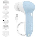 Facial Cleansing Brush Face Scrubber: USB Rechargeable IPX7 Waterproof Electric Spin Cleanser Brush with 7 Brush Heads, Face Brushes for Cleansin