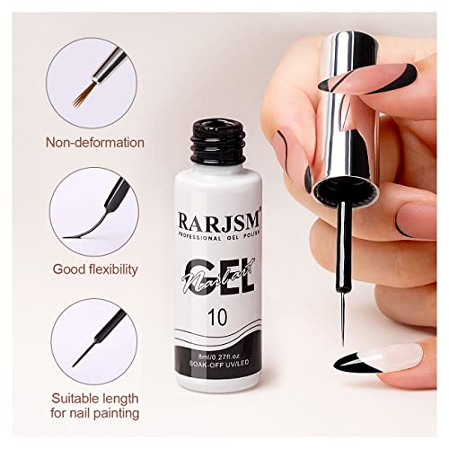 RARJSM Nail Art Gel Liner White Art Gel Liner Polish Black Gel Nail Polish Liner 2PCS Set Soak off Nail Art Striper Polish Curing Requires 8ml Bu