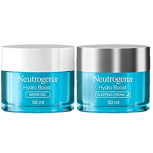 Neutrogena Hydro Boost Day and Night Hydration Regime Set for Dry Skin, Water Gel Moisturiser and Sleeping Cream, Purified With Hyaluronic Acid,