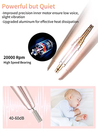 LIONVISON Electric Nail Files, Portable Electric Nail Drill Bits 20000 RPM Adjustable Speed, Professional Manicure Pedicure Set with 11 Drill Bit