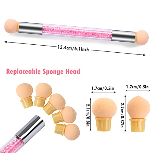 Qufiiry Nail Sponges for Ombre, Sponge Nail Art Brush, Double Headed Ombre Nail Sponge with 4 Replacement Heads, for Gradient Nail Design