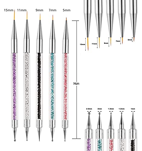 EZPICK 5pcs Nail Art Brushes | Double Ended Nail Art Dotting Tool set | Nail Art Pen for Painting Nails | Manicure Drill Drawing Nails Brush Pen