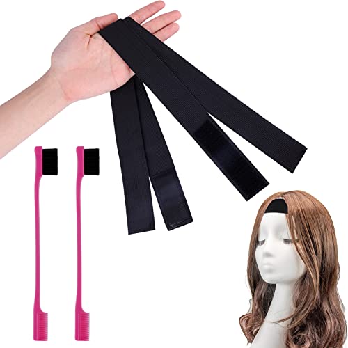 SAVITA 2pcs Elastic Bands for Wigs Edges, Black Elastic Band for Wigs Elastic Band for Lace Wig Elastic Wig Strap Lace Wig Grip Band with 2pcs Wi