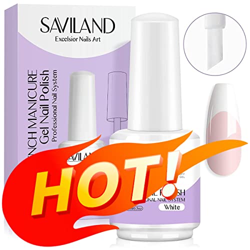 Saviland French White Gel Nail Polish -10ml Upgrade U V/LED Soak Off Gel Nail Polish Manicure for Professional, Salon & Home Use, Long Lasting, E