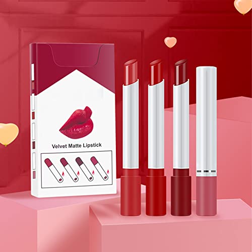 Plumping Lip Gloss Set,Lipstick Sets 4 Pcs High Pigmented Nude Cigarette Lipgloss, Long Lasting Waterproof Shimmer Liquid Lipsticks,Makeup Sets F