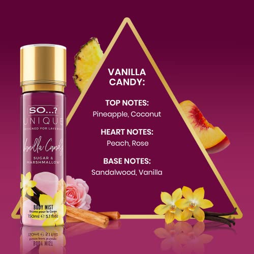 So…? Unique Womens Candy Kiss Bundle Truffle Cream, Sweet Pea, Vanilla Candy Body Mist Spray Mixed Fragrance Bundle 150ml (Pack of 3)