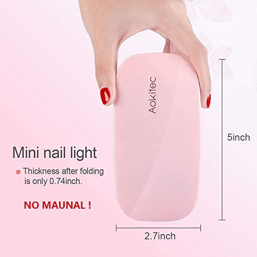Aokitec 12W Mini Gel Nail Lamp,Portable LED Nail Lamp Mouse Shape Pocket Size UV Nail Dryer with USB for All Gel Nail Polishes,Nail Light with 2