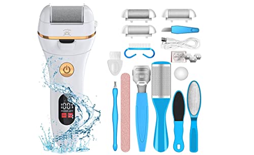 Latest Wizcom Electric Foot File Callus Remover for Dry Dead Skin Waterproof and Rechargeable Professional 10 in 1 Care for Foot (White)