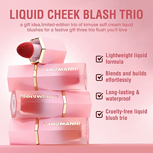 LANGMANNI Soft Liquid Blush Makeup,Cream Blush For Cheeks.Long-Lasting,Waterproof And Velvet Texture Natural Glossy Liquid Blush For All Skin. (#