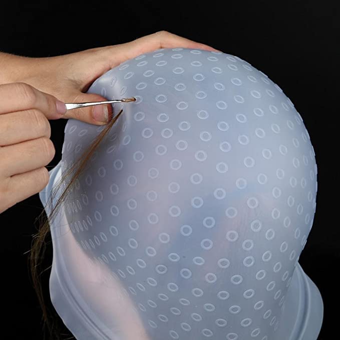 Highlight Caps with Coloring Hair Hook, Frosting Coloring Hat, Professional Salon Silicone Hairdressing Tools