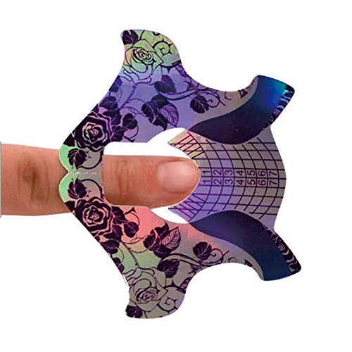 FingerAngel 100Pcs Nail Tips Laser Nail Forms Gel Polish Extension Forms Acrylic Tips Nail Art Decoration DIY Nail Gel Curl (LASER SILVER PURPLE)