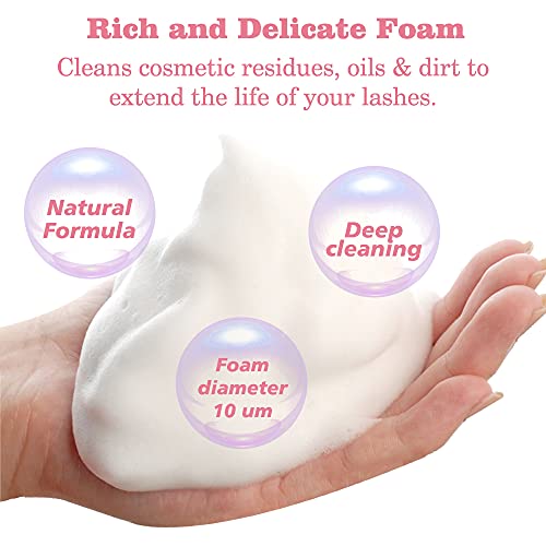 Eyelash Extension Cleanser Eyelid Foaming Cleanser Lash Foam Shampoo for Extensions, Oil, Paraben & Sulfate Free,100% Safe for Natural Lashes, No