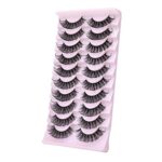 WLLHYF 10 Pairs Russian Strip False Lashes Cat Eye Fluffy Wispy Faux Mink Curl Lash 3D Volume Natural Fake Eyelashes Pack