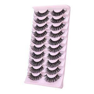 WLLHYF 10 Pairs Russian Strip False Lashes Cat Eye Fluffy Wispy Faux Mink Curl Lash 3D Volume Natural Fake Eyelashes Pack