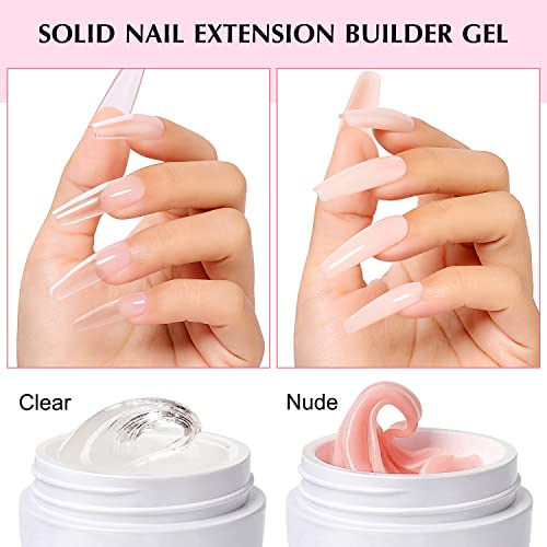 AIMEILI Solid Builder Gel for Nails, Clear Nude Hard Gel Nail Extension Gel Solid Sculpture Gel UV LED for Nails, Nail Carving Gel, Rhinestones G