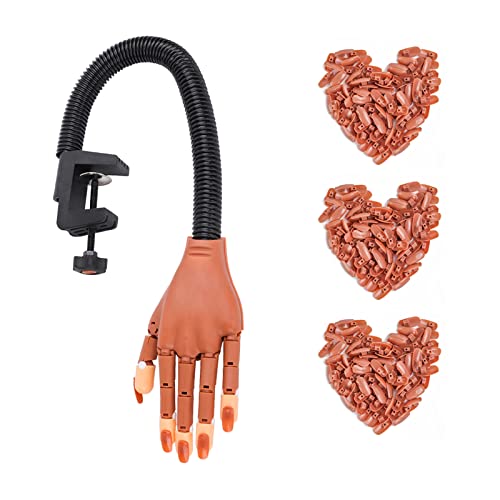 Deciniee Practice Hand for Acrylic Nails,300 Pcs Nail Tips Flexible Training Hand Professional Nail Art Hand Tools Adjustable False Finger Nails
