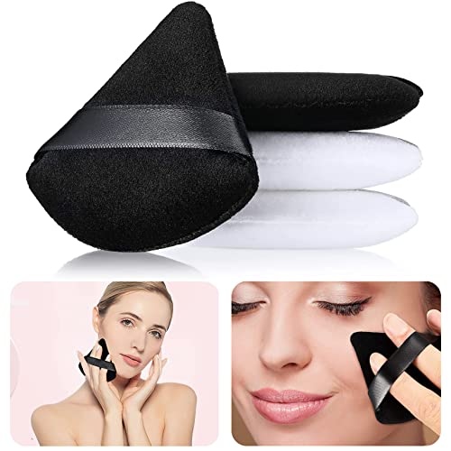 Powder Puff Makeup Puff Triangle Powder Puff Soft Powder Sponge Reusable Makeup Triangle Sponges with Strap (Black and White) (1 black + 1 white)