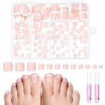 Kiiwah 120pcs False Toenails Set, Full Cover Fake Toe Nails with Glue, Frenh Acrylic Toenals for Women Girls Nail Salon, Nail Art DIY - 12 Sizes