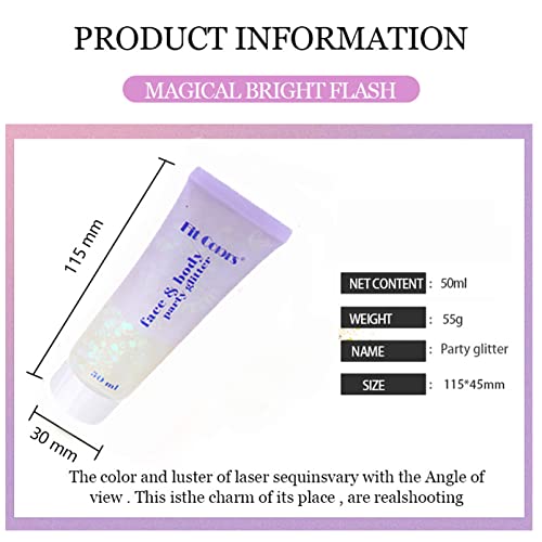 Body Face Glitter Gel, 50ml Mermaid Sequins Sparkling Chunky Body Lotion Glitter Liquid Shimmer Eyeshadow Chunky Glitter for Cosmetic Face Hair L