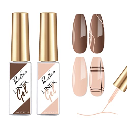 Rechoo Liner Nail Gel Polish-10ML*2 Gold & Silver Glitter Gel Nail Polish for Fineliner Nail Art, French Manicure Nail Polish, UV Shellac Color G