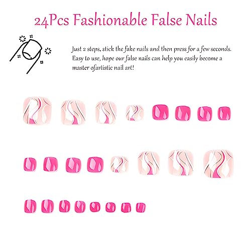 French False Toenails Short - Acrylic Press on Toe Nails - Pink Stick on Toenails with Glue - Full Cover Toe Nail Tips for Women Girls Nail Art