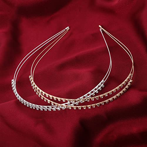 Sibba 2 Pack Double-layer Rhinestone Hair Hoop Headband Metal Hair band Shiny Crystal Headbands for Princess Wedding Bridal Headpieces(Gold+Silve