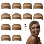 Dreamlover Wig Cap to Hold Wig in Place, Brown Wig Cap for Lace Front Wigs, Bald Cap for Wigs, 12 Pieces