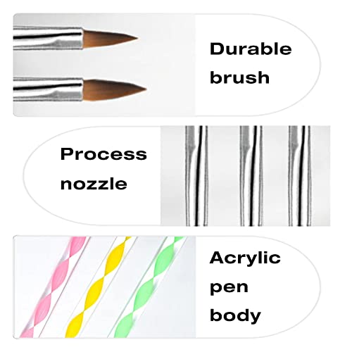 Acrylic Nail Brush Set,5 Pcs Round Sable Acrylic Design Nail Art UV Gel DIY Brush Pen Nail Art Tool Set No.4/6/8/10/12 (Silver)