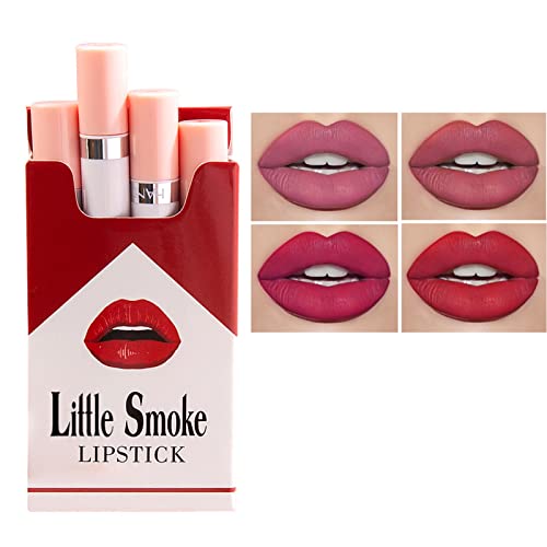 Plumping Lip Gloss Set,Lipstick Sets 4 Pcs High Pigmented Nude Cigarette Lipgloss, Long Lasting Waterproof Shimmer Liquid Lipsticks,Makeup Sets F