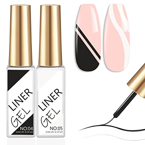 Rechoo Liner Nail Gel Polish-10ML*2 Gold & Silver Glitter Gel Nail Polish for Fineliner Nail Art, French Manicure Nail Polish, UV Shellac Color G