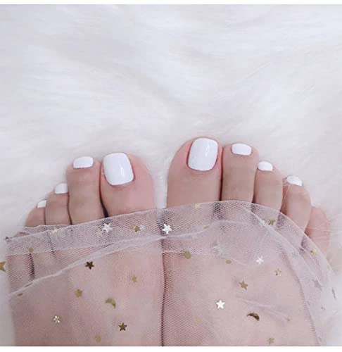BSLVWG Pure Color False Toe Nails Short Glitter Metal Fake Toenail Full Cover Artificial Foot Nail Tips for Women and Girls(24Pcs) (01)