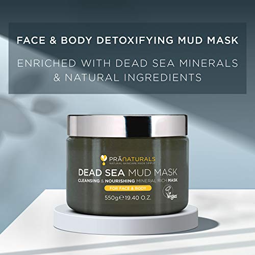 PraNaturals Dead Sea Mud Mask 550g Organic, Natural & Vegan, Cruelty-Free Cosmetic - Mineral-Rich, Hydrates, Detoxifies & Deeply Cleanses Skin An