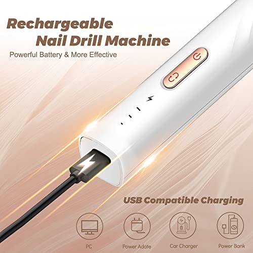 Nail Drill Electric Nail Files Professional Rechargeable Electric Nail Drill Machine with Ceramic Nail Bit for Beginners, Nail Drill Machine Set