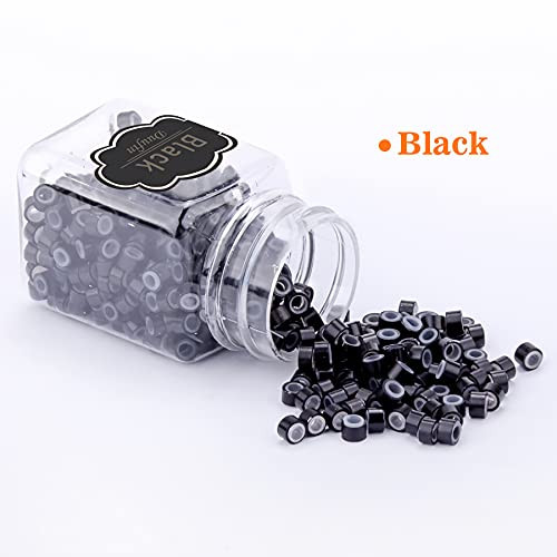 Duufin 2500 Pieces Hair Extensions Micro Links Rings Beads 5.0mm Silicone Lined Beads in 5 Colours for Women Men Hair Feather Extensions