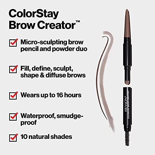 Revlon Colorstay Eyebrow Pencil Creator with Powder & Spoolie Brush to Fill, Define, Sculpt, Shape & Diffuse Perfect Brows, Dark Brown (610)