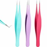 3 Pieces Pointed Tweezers Ingrown Hair Tweezers Precision Needle Nose Pointed Tweezers Stainless Steel Blackhead Remover for Eyebrow Hair, Facial