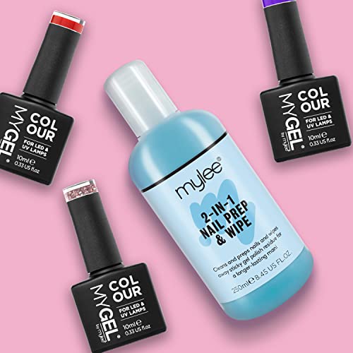 Mylee Gel Prep & Wipe Gel Nail Polish Finishing Wipe Residue Cleaner Remover 250ml + 100x Lint Free Wipes Kit, Preparation & After Care, UV LED G