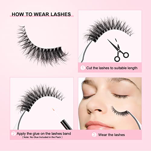 Glowing Win Cat Eye Lashes Natural Look False Eyelashes 7 Pairs Faux Mink Fluffy Lashes with Clear Band Wispy Fake Lashes Reusable Handmade Soft