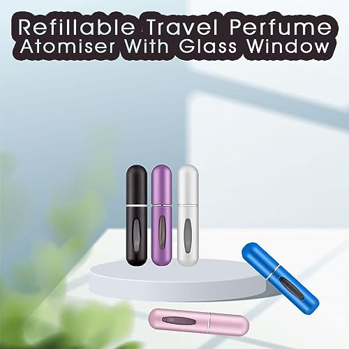 Rosiya Perfume Atomiser pack of 5pcs Perfume Travel Bottle, 5ML Refillable Perfume Spray Bottle Easy to Refill Empty Atomiser Bottle for Purse, H