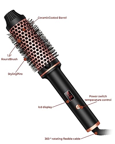 Thermal Brush Hot Brush for Styling, 38 mm 1.5in Ionic Smooth Volumize Brush with LCD Display, 120-210℃ Hair Comb Creates Root Volume and Loose C