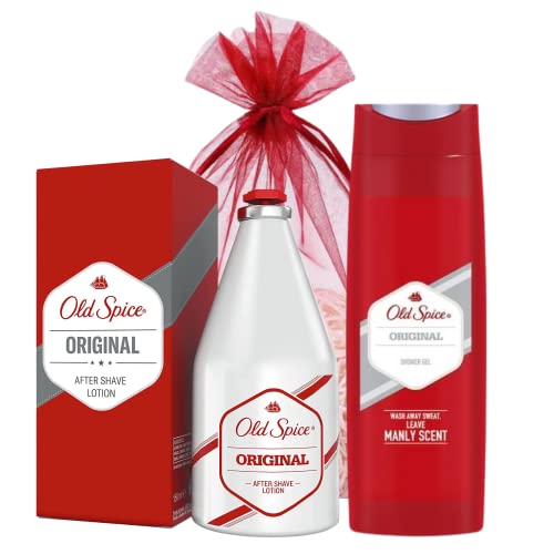 Original After Shave Lotion for Men 150ml and Original Shower Gel 400ml XL Old Spice in a Gift Bag - Bundle by Deluxio Gifts