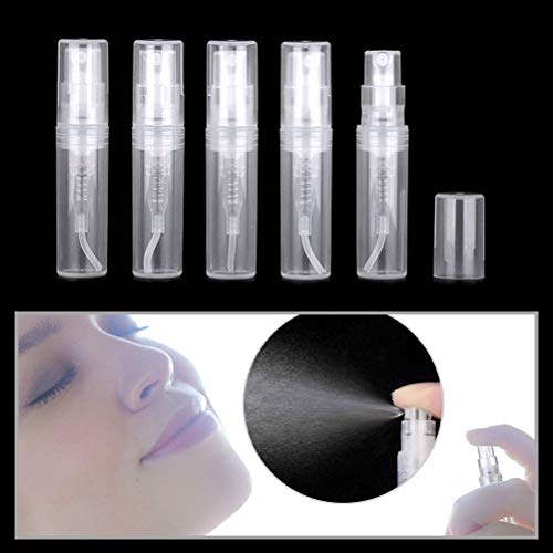 nuoshen 90Pcs Mini Spray Empty Bottles, Atomizer Plastic Bottle Portable Perfume Empty Sample Bottle for Liquid Makeup Tool (2ml)