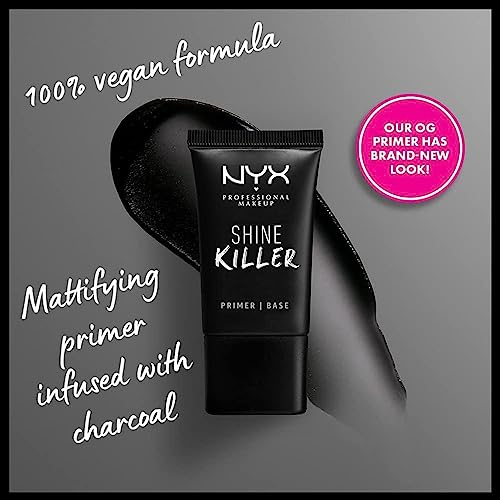NYX Professional Makeup Shine Killer Primer, Makeup Primer Base, Mattifying Charcoal Powder for Shine and Oil Reduction, Vegan Formula, 20 ml