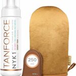 BEST Fake Tan with Mitt (250ml) TAN FORCE Skinny Natural Look Face and Body Self Bake Tan Invisible Tanning Foam TanForce Mousse Developing Sands