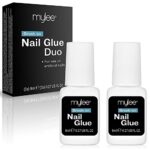 Mylee Brush on Nail Glue Duo 2x 8ml - Extra Strong Clear Nail Glue with Brush Tip, Super Strong Adhesive for Nail Art, Quick Dry, Broken Nail Rep