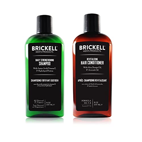 Brickell Men’s Daily Revitalizing Hair Care Routine, Mint and Tea Tree Oil Shampoo, Strength and Volume Enhancing Conditioner, Natural and Organi